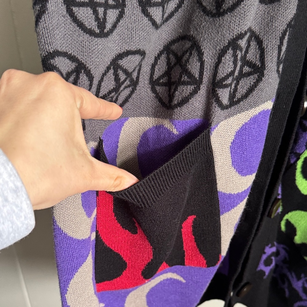 Disturbia Patchwork Open Cardigan in Black, Purple, Green & Red - Picture 5 of 10